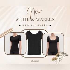 White & Warren Black 89% Cashmere Short Sleeve Shirt Size L